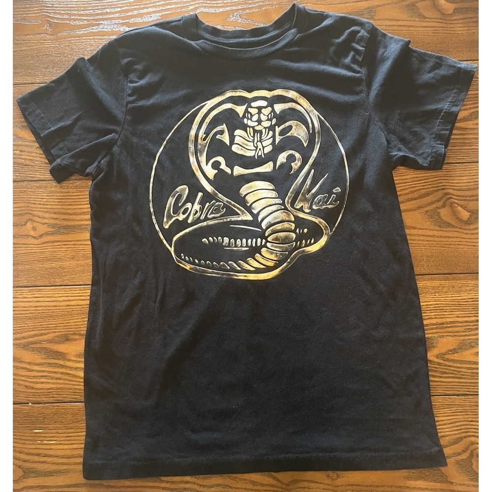 Cobra Kai Graphic Print Tee T-Shirt Youth L Black Cotton Short Sleeve Crew Neck